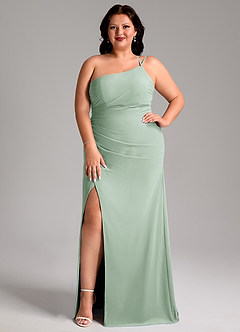 Azazie Eren Bridesmaid Dresses Agave Sheath One Shoulder Chiffon Dress image8