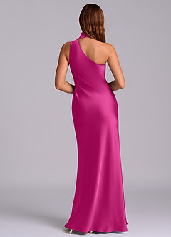 Azazie Seona Robes de demoiselle d'honneur Robe Sirène en Satin extensible Une épaule Fuchsia image4