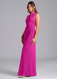 Azazie Evadne Vestidos de damas de honor Vestido de Fucsia de Gasa de Corte en A con Plisado image5
