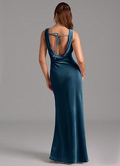 Azazie Rylina Bridesmaid Dresses Blue Topaz Mermaid Bow Velvet Dress image2