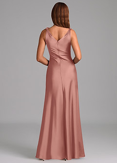 Azazie Nerine Bridesmaid Dresses Rosette A-Line Pleated Stretch Satin Dress image5
