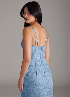 Azazie Leo Bridesmaid Dresses Powder Blue Sheath Pleated Floral Burnout Dress image6