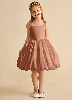 Azazie Nirvana Flower Girl Dresses Bronzer Ball-Gown Ruched Matte Satin Dress image2