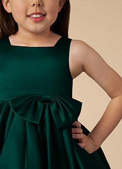 Azazie Bo Peep Flower Girl Dresses Pine A-Line Bow Matte Satin Dress image3