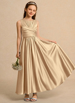 Azazie Ducky Girls Formal Flower Girl Klänningar Klä A-Line i Stretch Satin Plisserad image1