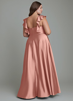 Azazie Leilani Bridesmaid Dresses Rosette A-Line Ruched Stretch Satin Dress image11