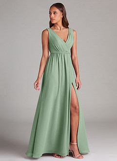 Azazie Tanicia Brautjungfernkleider A-Linie Plissee Chiffon Kleid Matcha image3
