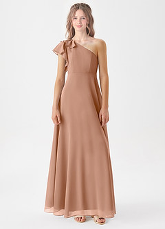 Azazie Arabella Junior Robe Trapèze en Mousseline de soie Rayé Champagne Rosé image3