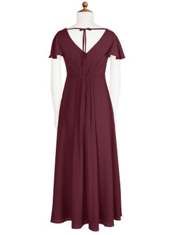 Azazie Peony Junior Cabernet A-Line Pleated Chiffon Dress image7