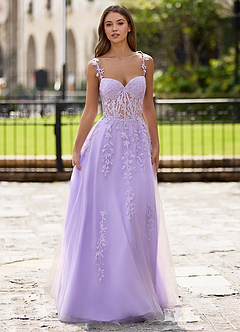 lavender purple prom dresses Light tulle lace long dress purple evening dress  jkprom The gown is made from light Long Lavender Purple Prom Dress