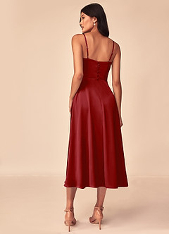 Azazie Dottie Bridesmaid Dresses Pomegranate A-Line Stretch Satin Dress image2