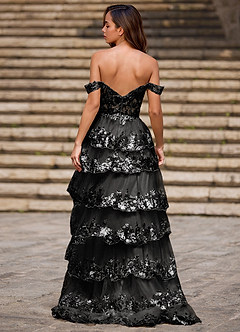 Glitz Zwart Geplooide A-lijn galajurk image2