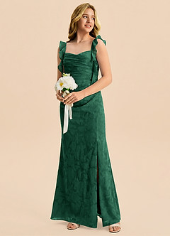 Azazie Jessamine Junior Robe Sirène en Floral Burnout Décolleté en cœur Vert Foncé image4