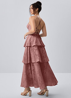 Gabriddy Stoffig Roze Jacquard korsetjurk met ruches image6