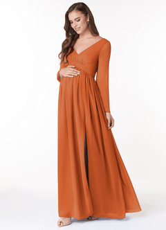 Azazie Teton Abiti da damigella d'onore premaman Abito A-Line Manica Lunga Chiffon Floor-Length image3