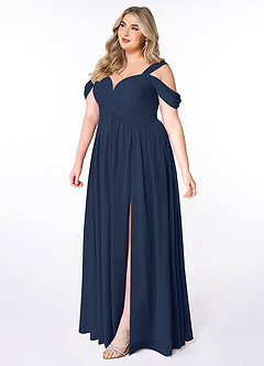 Azazie Lianne Bridesmaid Dresses Dark Navy A-Line Off the Shoulder Chiffon Dress image9