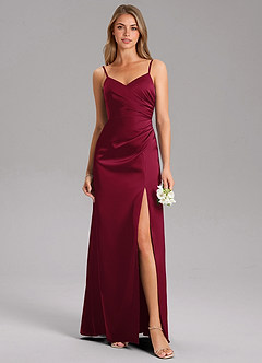 Azazie Azuree Brautjungfernkleider A-Linie Plissee Stretch-Satin Kleid Burgunderrot image1