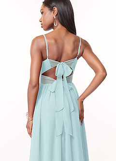 Azazie Zeya Bridesmaid Dresses Sea Glass A-Line V-Neck Pleated Chiffon Dress image2