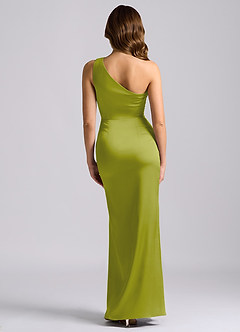 Azazie Akilah Bridesmaid Dresses Lemongrass Mermaid One Shoulder Stretch Satin Dress image2