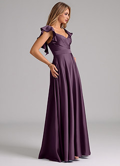 Azazie Leilani Bridesmaid Dresses Plum A-Line Ruched Stretch Satin Dress image6