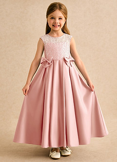 Azazie Candy Girl Final Sale Rosette Ball-Gown Bow Matte Satin Dress image1