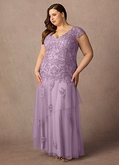 Azazie Romy vestidos de madre de la novia Vestido de Glicinia de Tul de Sirena con Cuello en V Lentejuelas image9