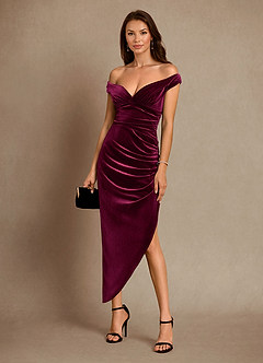 Azazie Nabila vestidos de madre de la novia Vestido de Cabernet de terciopelo de Columna con Vestidos sin tirantes image5
