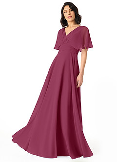 Azazie Pamela Bridesmaid Dresses Mulberry A-Line V-Neck Pleated Chiffon Dress image1
