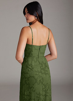 Azazie Maci Bridesmaid Dresses Olive Sheath Pleated Floral Burnout Dress image6