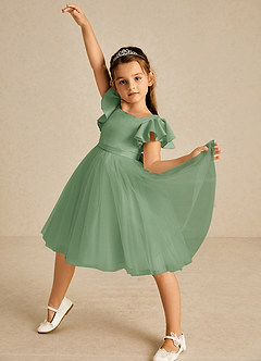 Azazie Kaeya Flower Girl Dresses Matcha A-Line Bow Tulle Dress image2