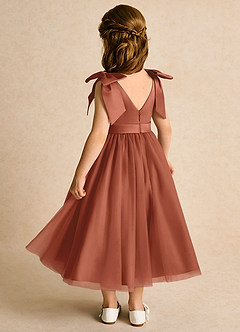 Azazie Serene Abiti da Ragazza di Fiori Abito Principessa in Raso Opaco Fiocco Auburn image3