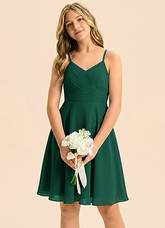 Azazie Avelina Junior Emerald A-Line Pleated Chiffon Dress image3