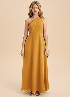 Azazie Phaedra Junior Butterscotch A-Line Pleated Chiffon Dress image4
