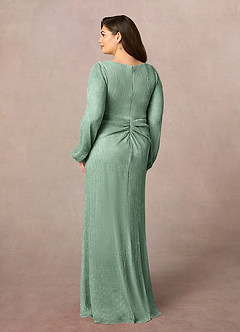 Azazie Sterling Mother of the Bride Dresses Aquamarine A-Line Ruched Metallic Mesh Dress image6