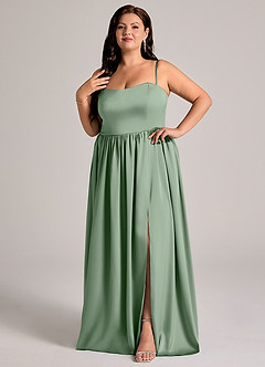 Azazie Calianna Bridesmaid Dresses Matcha A-Line Off the Shoulder Stretch Satin Convertible Dress image9