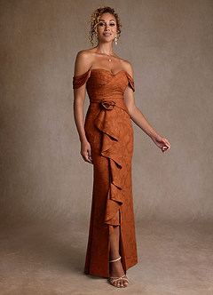 Azazie Irene Mère de la mariée Robes Robe Trapèze en Blumen-Burnout Épaule décolletée Orange Brûlée image5