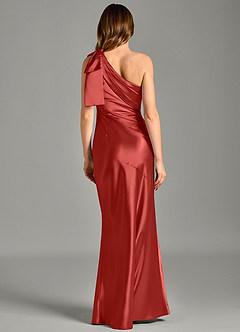 Azazie Yuanna Suknie dla druhen Syrena Jedno ramię Metaliczny satynowy Do ziemi Sukienka image6