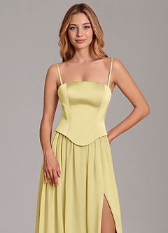 Azazie Cadence Bridesmaid Dresses Lemon Sorbet A-Line Corset Stretch Satin Convertible Dress image2