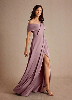 Azazie Milton Mother of the Bride Dresses Dusty Rose A-Line Pleated Stretch Satin Dress image2