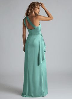 Azazie Maive Robes de demoiselle d'honneur Robe Fourreau en Satin extensible Rayé Aqua image3