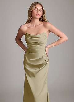 Azazie Lucille Bridesmaid Dresses Moss Green Mermaid Strapless Stretch Satin Convertible Dress image6