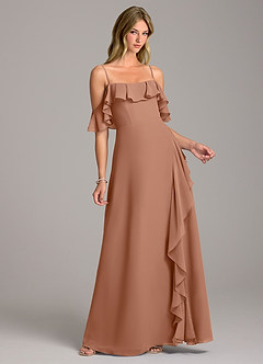 Azazie Aubrie Abiti da Damigella Abito A-Line in Chiffon a Spalla Scoperta Bronzo image1