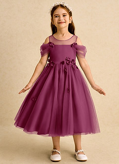Azazie Juni Flower Girl Dresses Mulberry Ball-Gown Pleated Tulle Dress image4