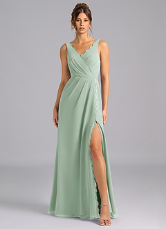 Azazie Bernice Bridesmaid Dresses Agave A-Line Pleated Chiffon Dress image6