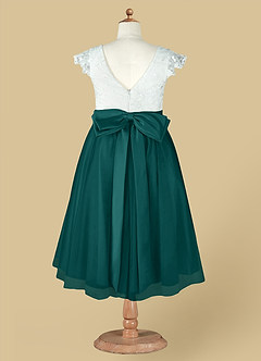 Azazie Vetty Flower Girl Dresses Ivory Peacock A-Line Lace Tulle Dress image13