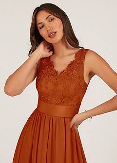Azazie Gertrude Bridesmaid Dresses Paprika A-Line Lace Chiffon Dress image6