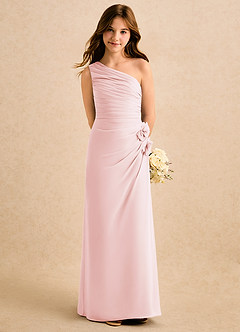 Azazie Sophie Girls Formal Flower Girl Dresses Blushing Pink Sheath One Shoulder Chiffon Dress image5