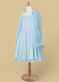 Azazie Aya vestidos de niña de las flores Vestido de Azul Cielo de Tul de Corte En A con Con mangas image8