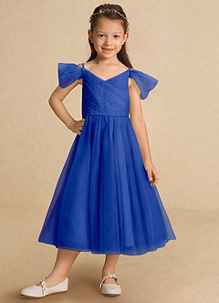 Azazie Lizzette vestidos de niña de las flores Vestido de Azul Real de Tul de Corte En A con Volante image6