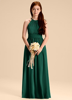 Azazie Malone Junior Linia A Pofałdowany Szyfon Długość podłogi Młodsza druhna Sukienka image3